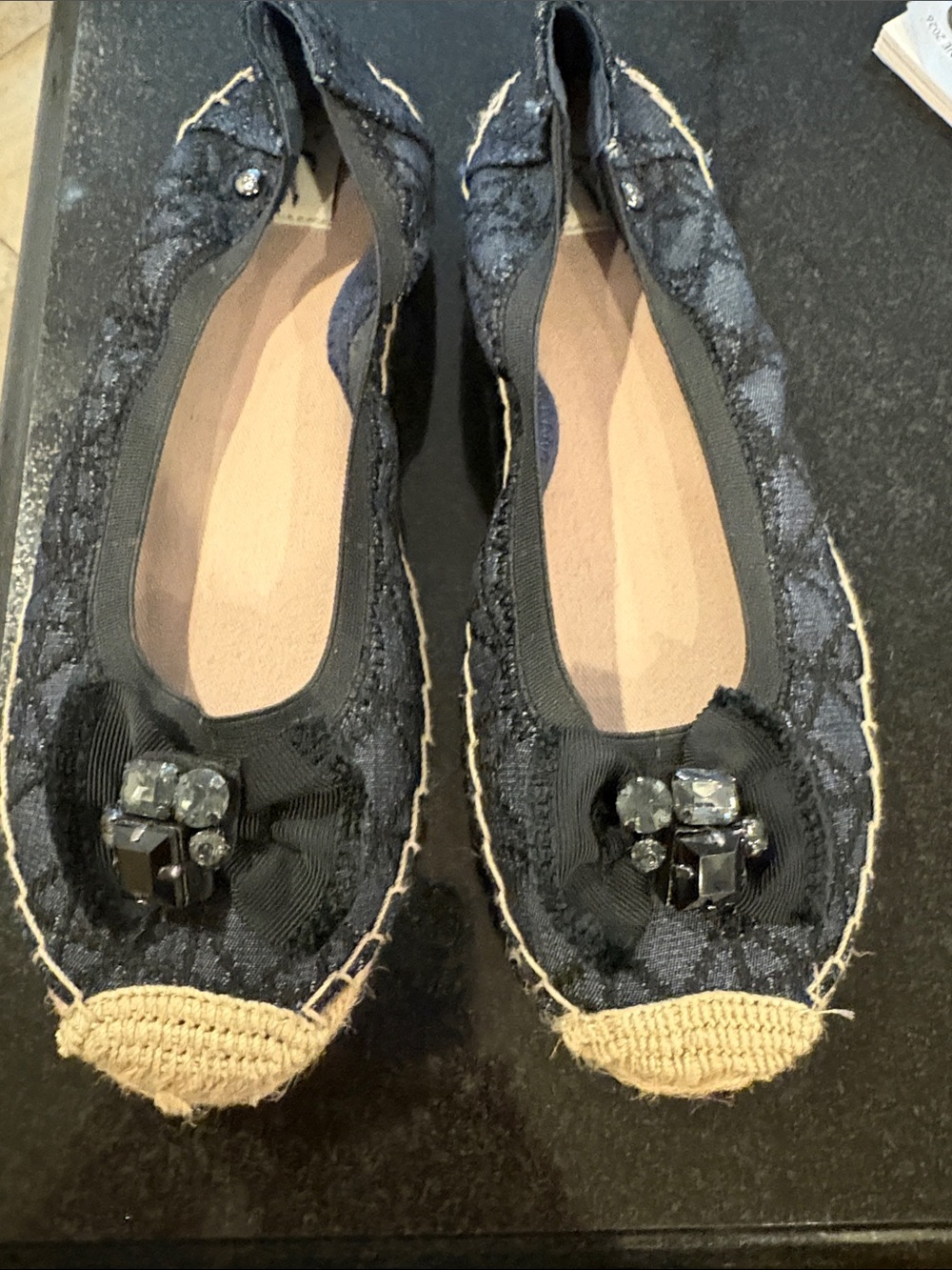 Women's Navy Embellished Espadrille Flats
